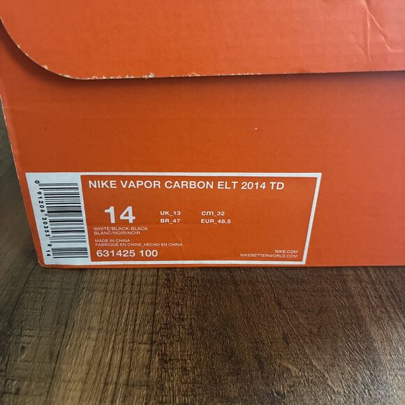 Nike Vapor Carbon Elite 2014 TD Size 14 Football Cleats White Black 631425-100